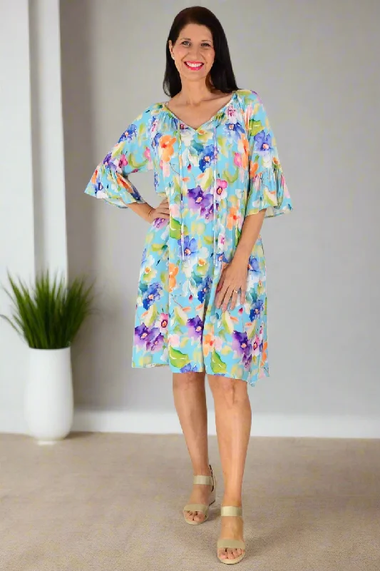 Sky Blue Spring Garden Tunic