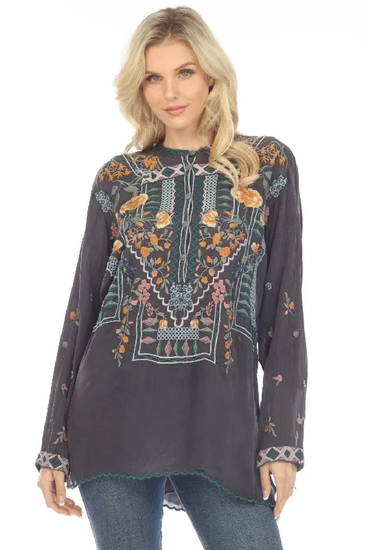 Johnny Was Faylin Embroidered Long Sleeve Tunic Top Boho Chic C28023