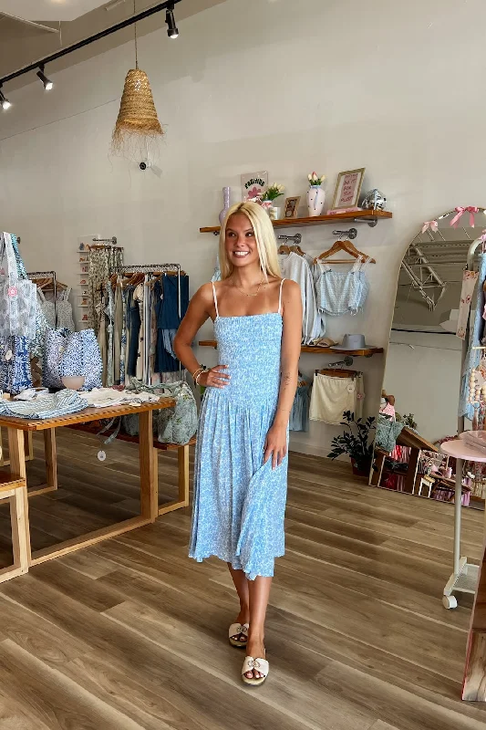 Marigold Smocked Dress in Blue