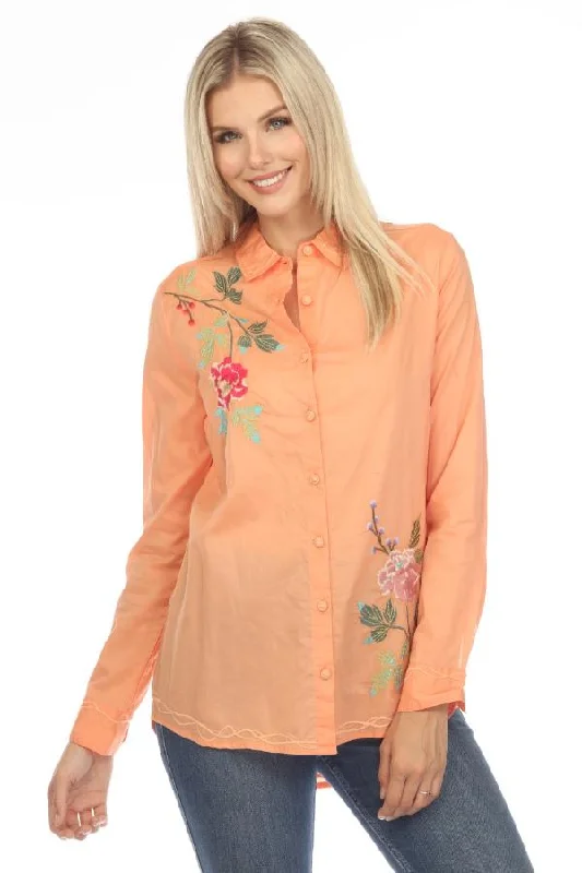 Johnny Was Workshop Orange Adele Embroidered Button-Down Shirt Boho Chic W11323