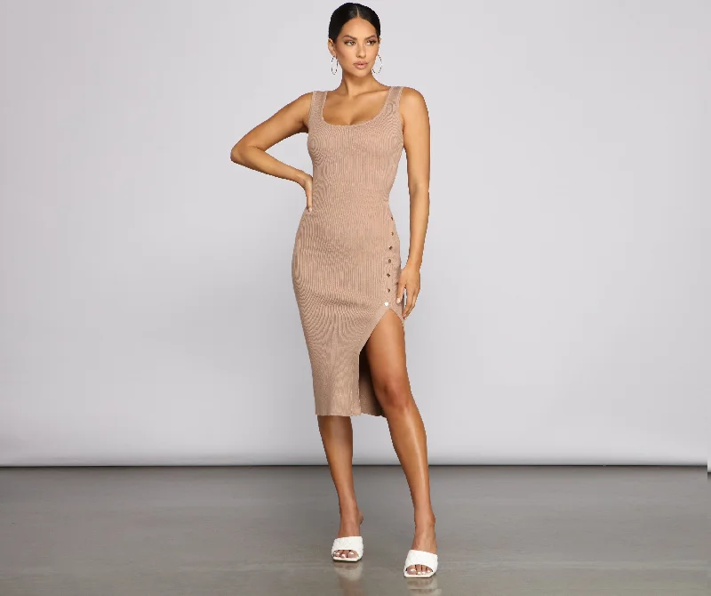 The One Ribbed Charming Knit Midi Dress