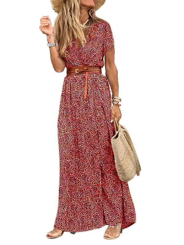 Sixsr Women's Short Sleeve Floral Maxi Long Dress, Ladies Boho Party Evening Casual Dress, Women's Clothing