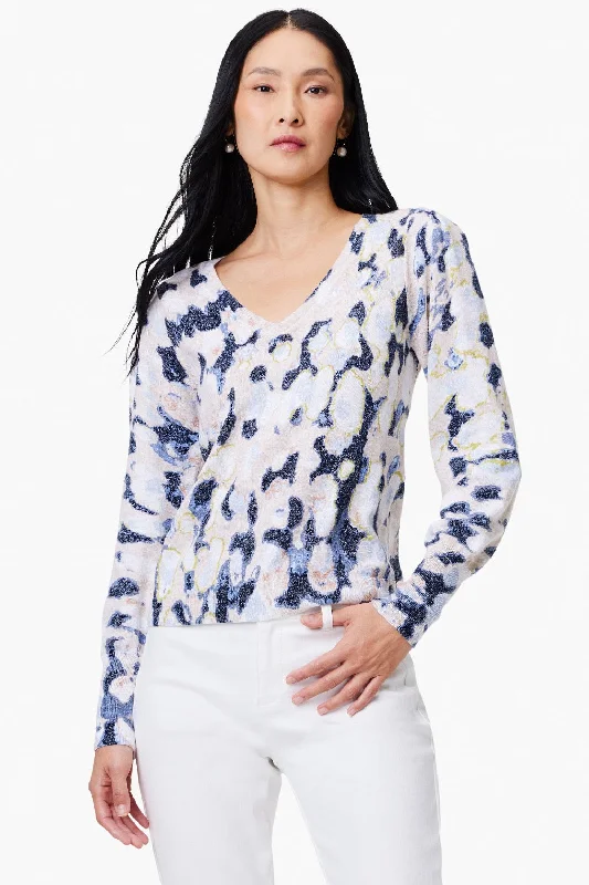 NIC+ZOE Blue/Multi Rolling Clouds Knitted Sweater Top S241110