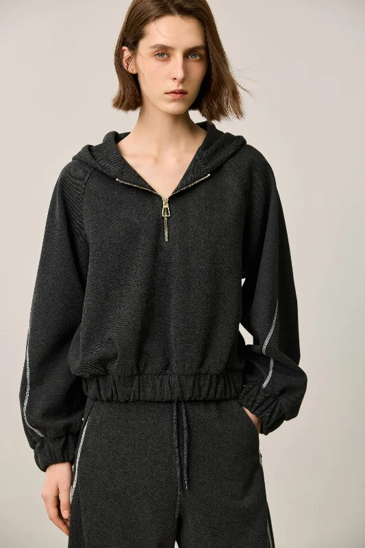 LILY Casual Sporty Zip-Neck Hooded Sweatshirt