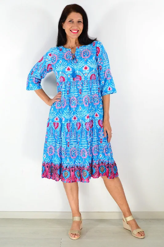 Rebecca Blue Tie Neck Midi Dress Tunic