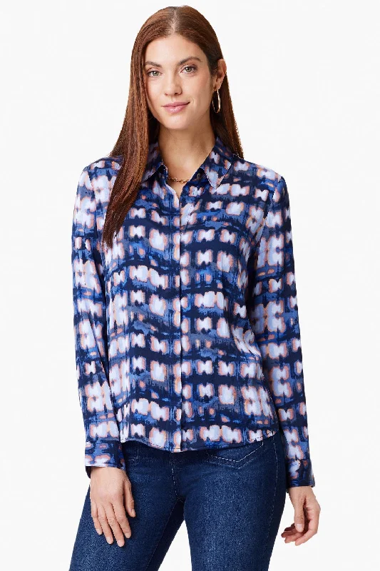 NIC+ZOE Indigo/Multi Shibori Glow Button Front Shirt S241614