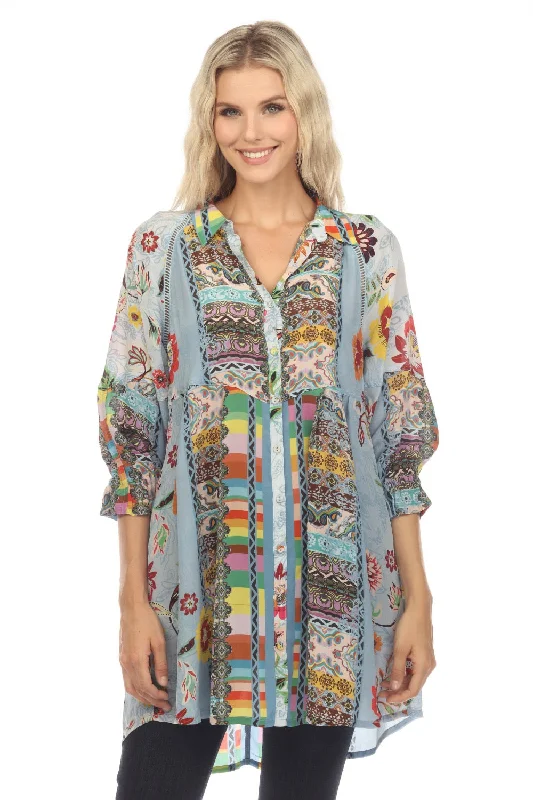 Johnny Was Rainbow Adonia Silk Printed Tunic Top Boho Chic C25623B2