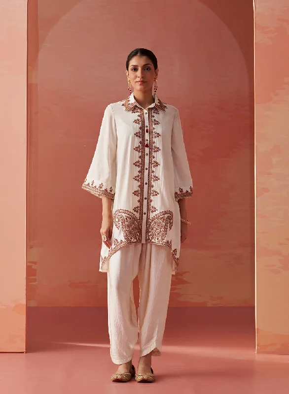 Zoha Ivory Embroidered Rayon Shirt for Women