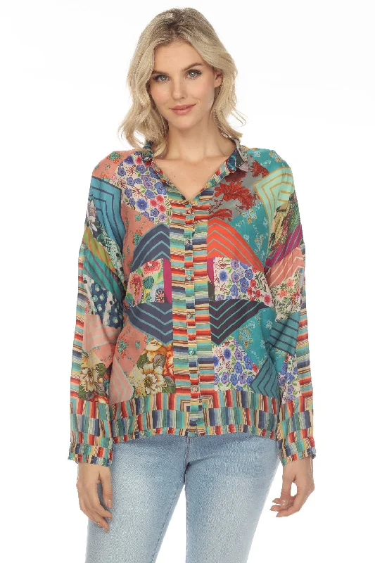 Johnny Was Imagination Kari Silk Printed Button-Down Top Boho Chic C15022