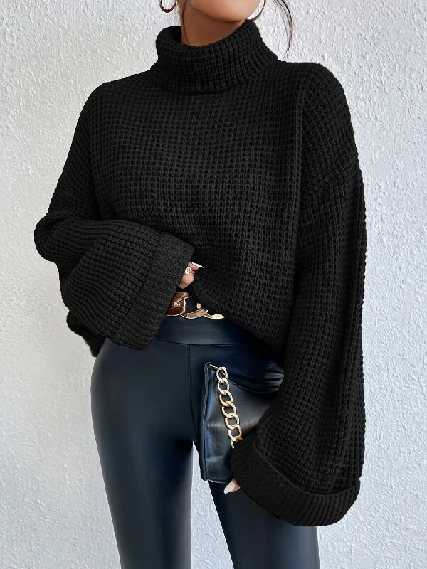 Sixsr Solid Knitted Pullover Top, Casual Turtleneck Long Sleeve Sweater For Fall & Winter, Women's Clothing