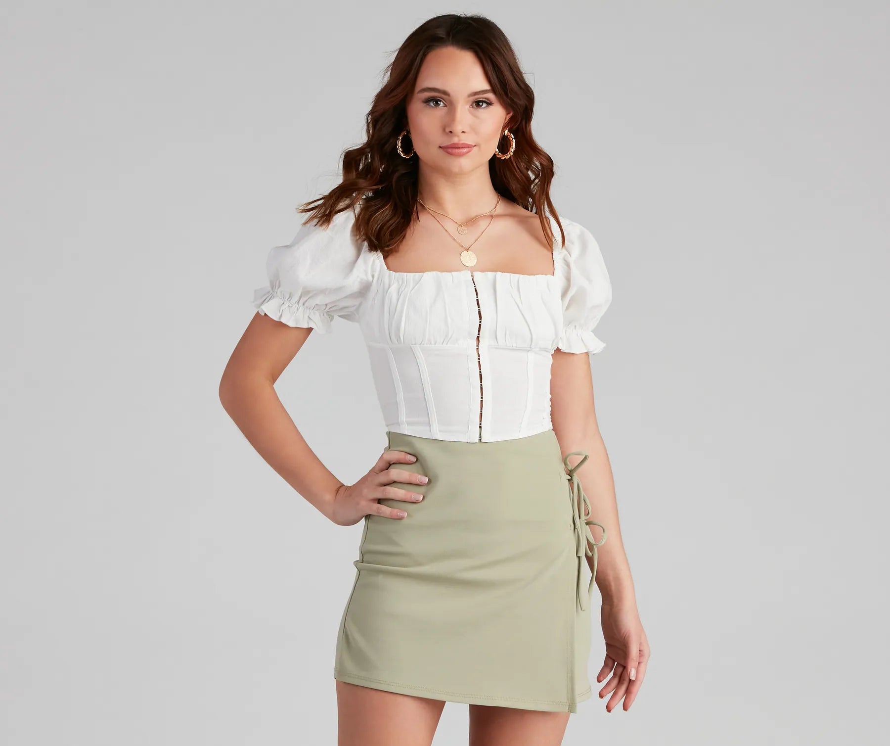 Cutie Puff Linen Corset Top