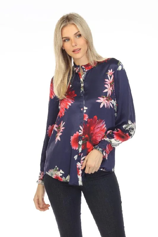 Johnny Was Workshop Aster Silk Floral Ruffle Collar Blouse Chic W16122