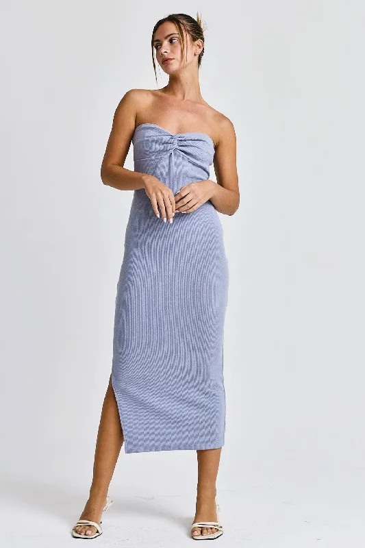 Light Blue Strapless Twist Dress