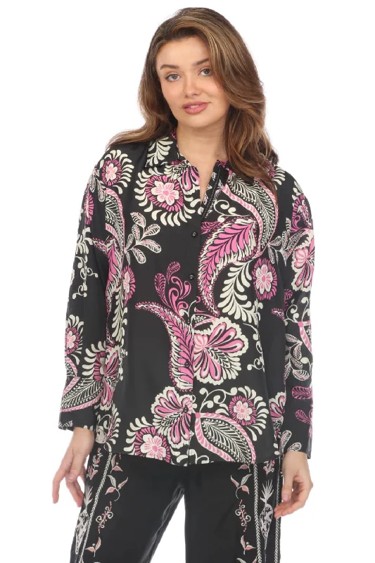 Johnny Was Workshop Black Melaney Paisley Relaxed Seam Shirt Boho Chic W11724