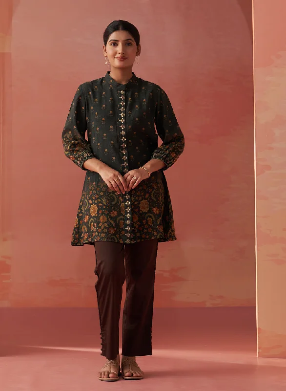 Zaina Green Printed Cotton Modal Shirt for Women