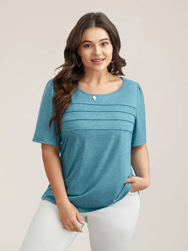 Seamed Round Neck Fitted T-Shirt