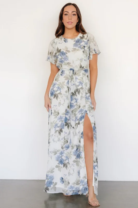 Naomi Short Sleeve Maxi Dress | Dusty Blue Floral