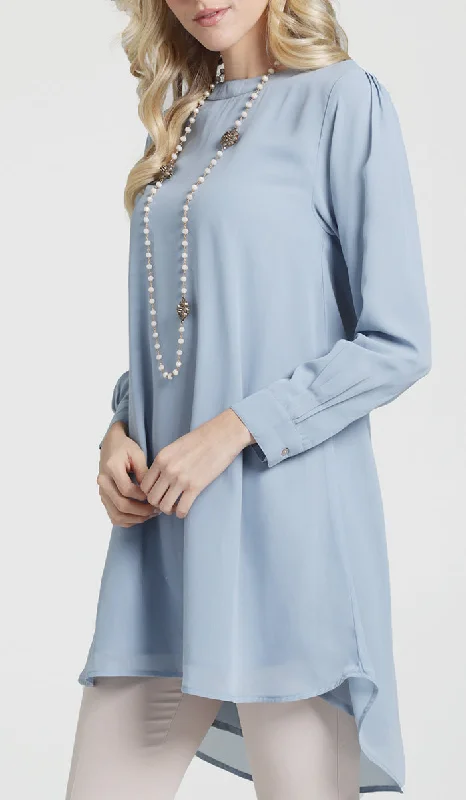 Sukoon Long Flowy Chiffon Tunic Dress - Powder Blue