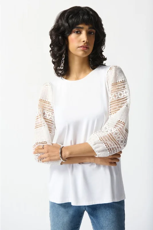 Joseph Ribkoff Vanilla Lace Puff Sleeve Round Neck Top 242086