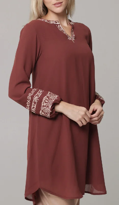 Hikmah Embroidered Modest Midi Tunic - Clay