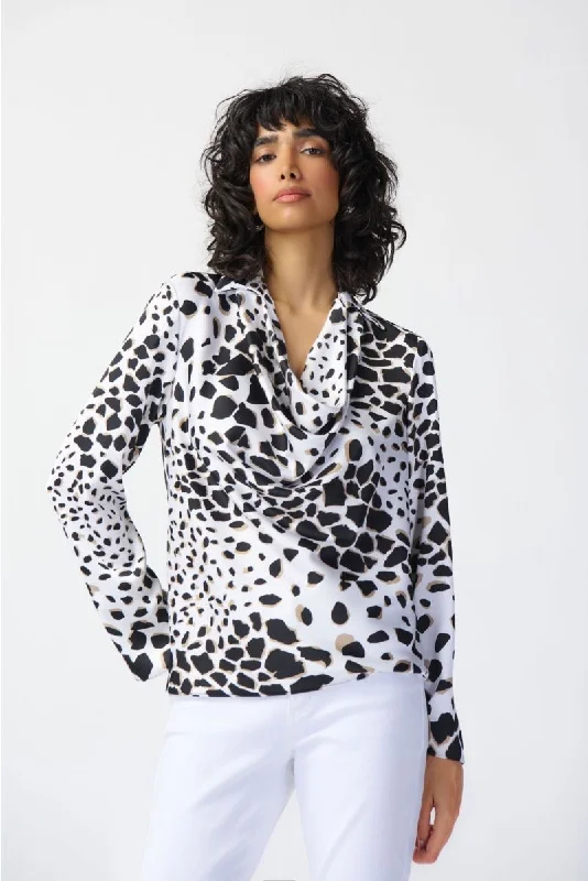 Joseph Ribkoff Vanilla/Multi Animal Print Cowl Neck Long Sleeve Top 241303