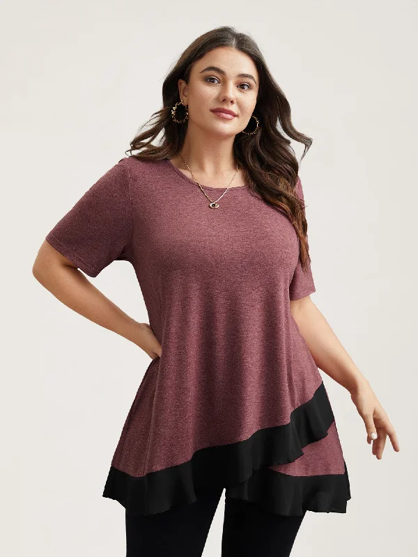 Color Contrast Overlap Hem Flared Top