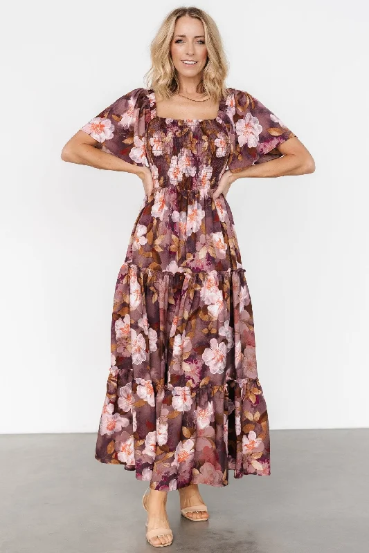 Southampton Smocked Maxi Dress | Brown Floral