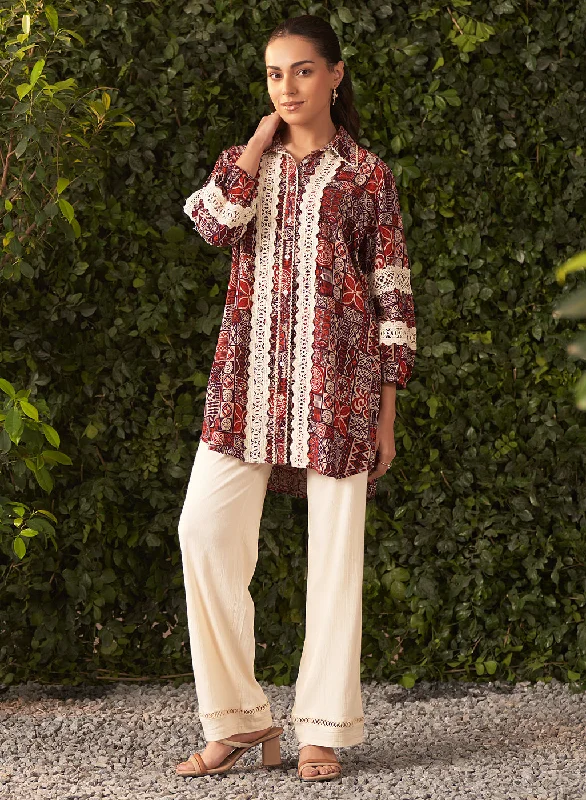 Lara Burgundy Printed Rayon Shirt for Women