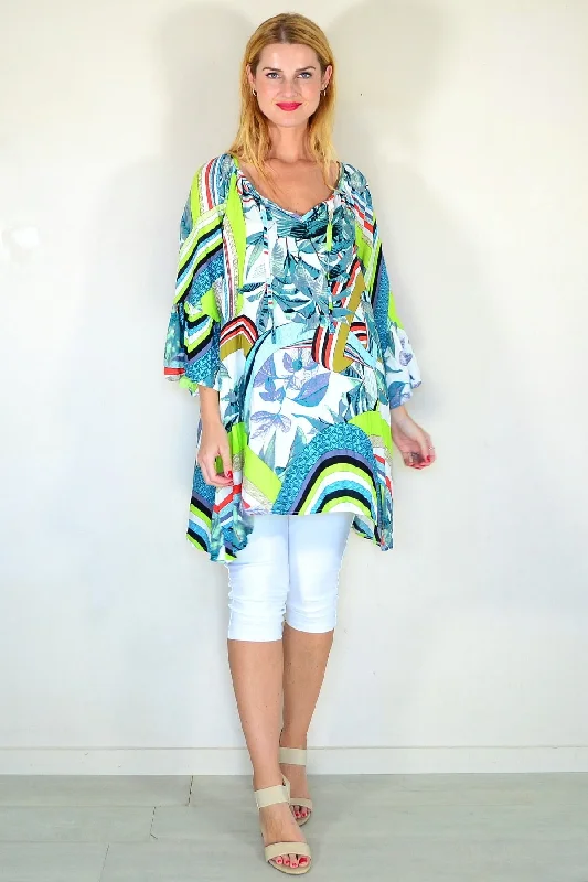 Fun Lime Print Crinkle Tunic Top