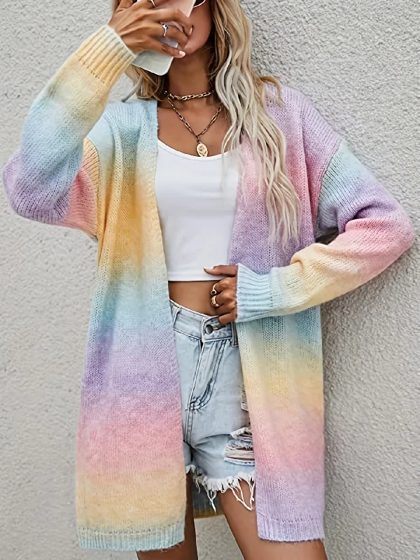 Sixsr Tie Dye Open Front Cardigan, Casual Long Sleeve Cardigan For Spring & Fall, Women's Clothing