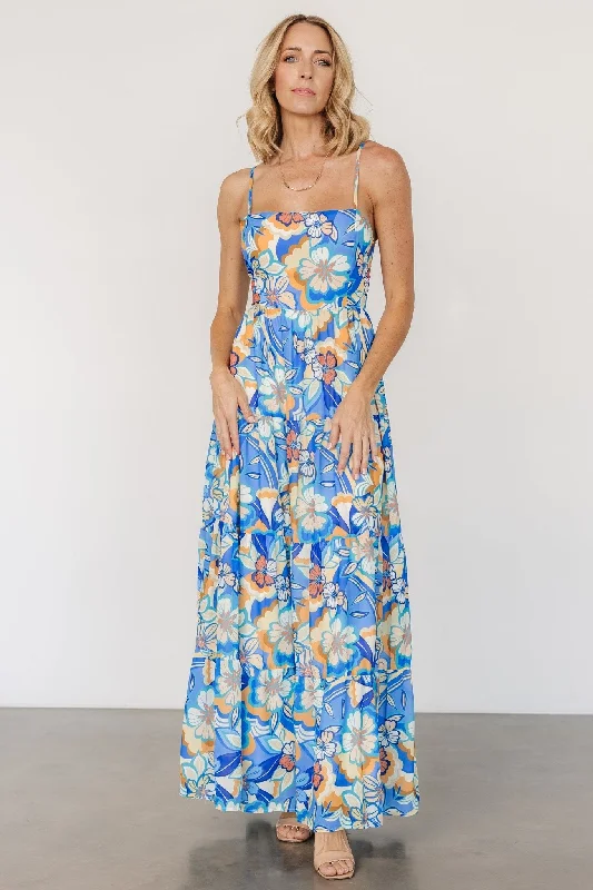 Jannica Tie Back Maxi Dress | Blue Multi