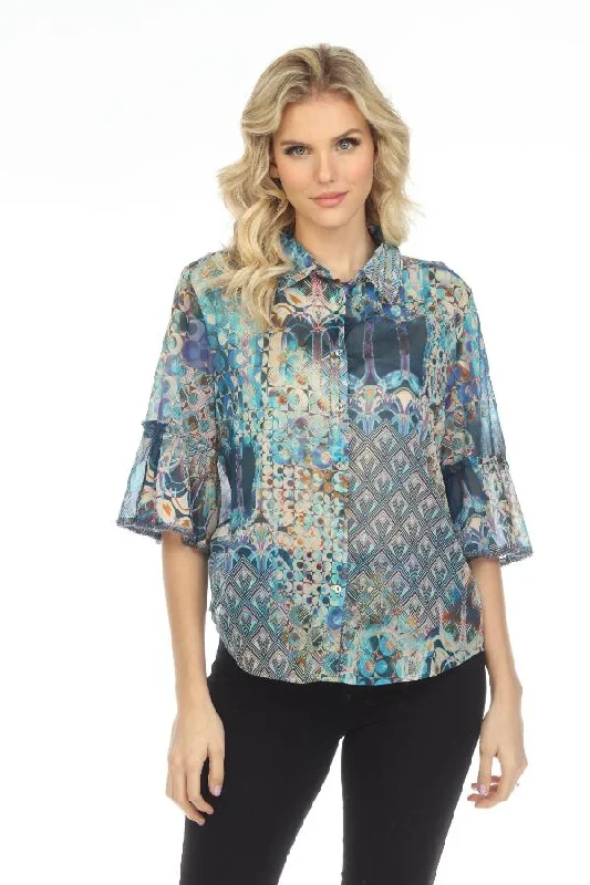 Johnny Was Workshop Klodi Ruffle Sleeve Blouse Boho Chic W13422