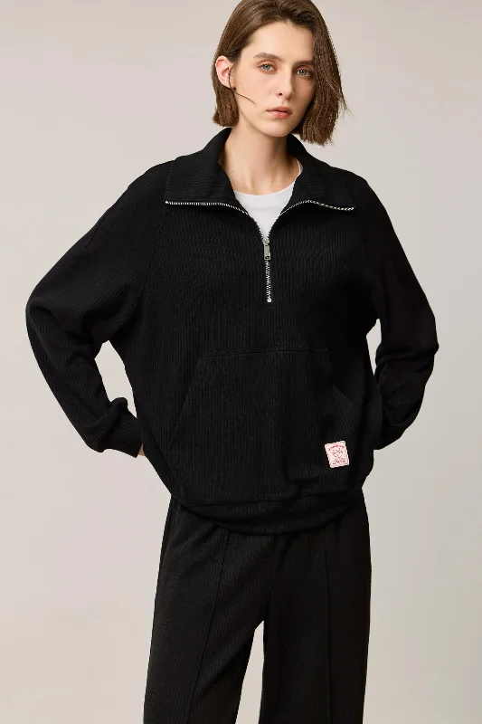 LILY Relaxed Drop-Shoulder Zip-Neck Sweatshirt