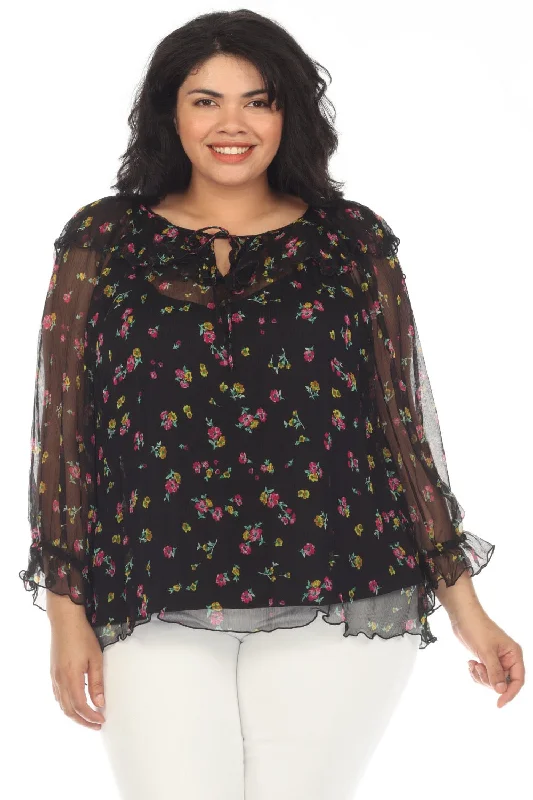 Johnny Was Jade Love Fernanda Peasant Silk Floral Blouse Plus Size L18523