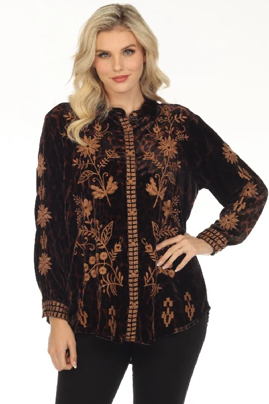 Johnny Was JWLA Georgina Velvet Embroidered Oversized Shirt Boho Chic J11623