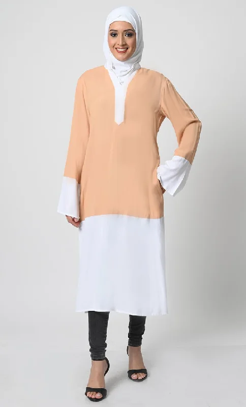 V-Neck Rayon Tunic - Bell Sleeves, Side Pockets, 46-48in Long