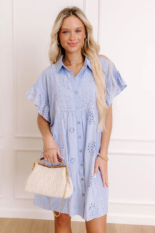 Brunch Ready Eyelet Mini Dress in in Light Periwinkle