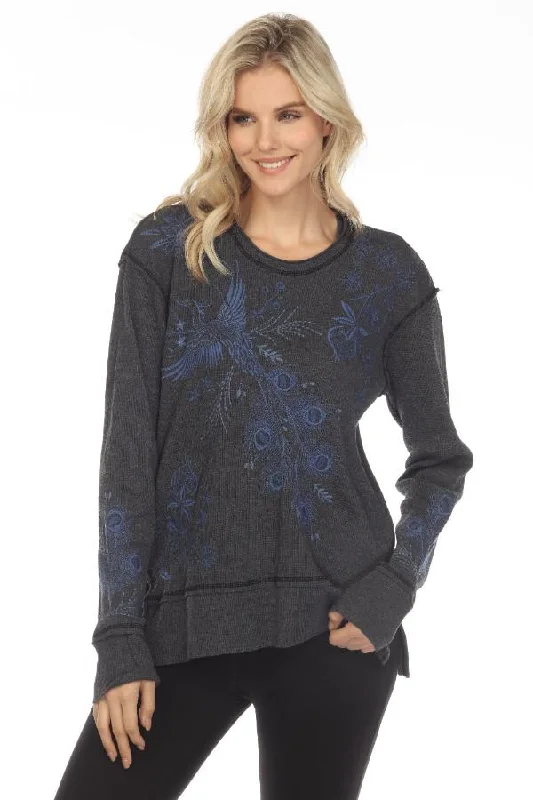 Johnny Was JWLA Azure Raw Seam Oversized Thermal Sweatshirt Boho Chic J13922