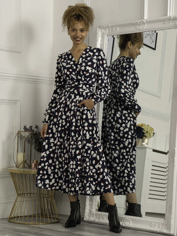 Jolie Moi Nancy Long Sleeve Maxi Dress, Navy White Floral