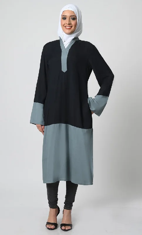 Chic Rayon V-Neck Tunic with Bell Sleeves & Side Pockets (46-48” Length)