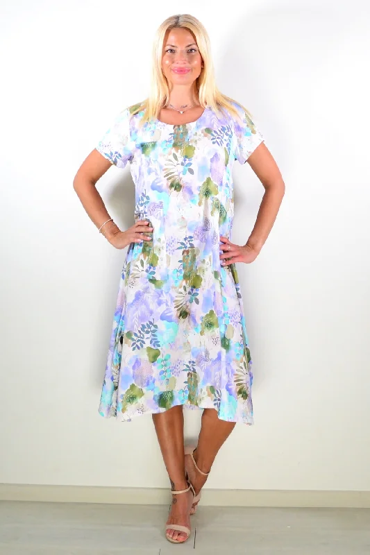 Purple Green Garden Print Tunic Dress