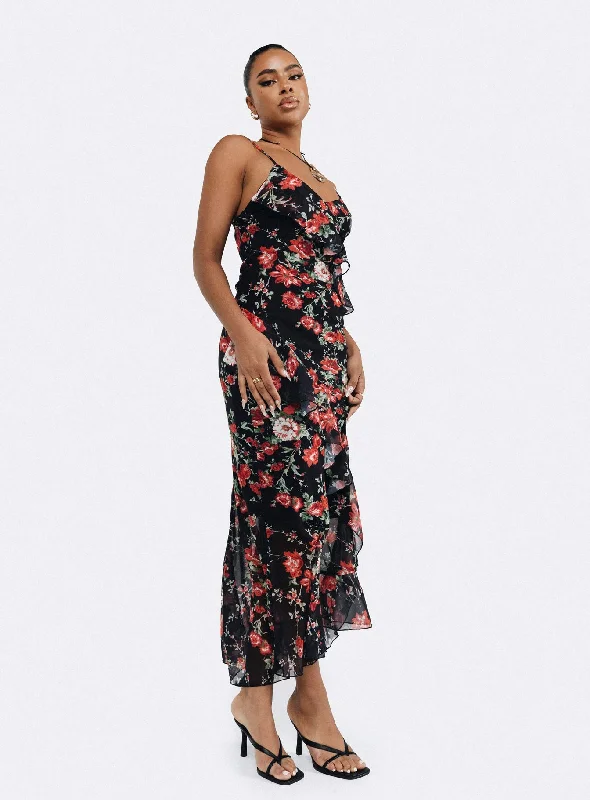 Ellian Maxi Dress Black / Multi