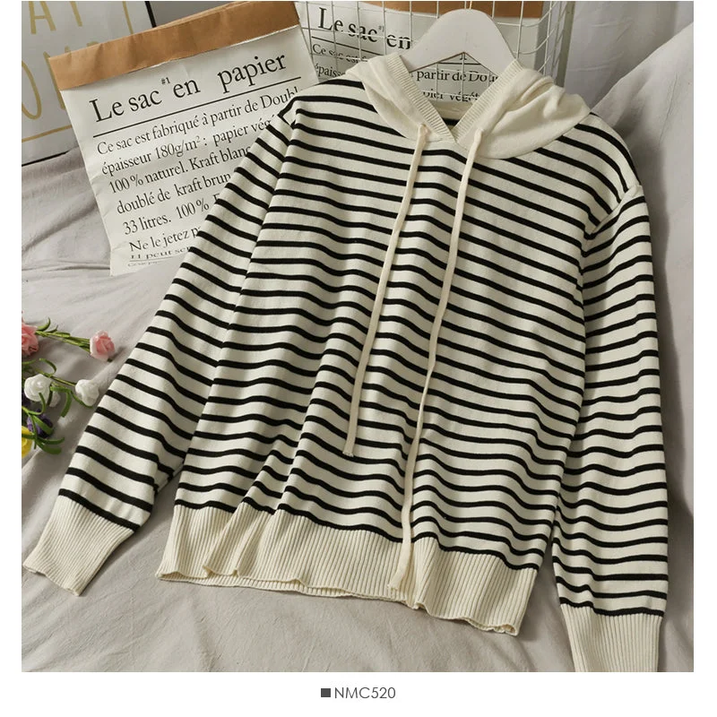 Han Fan striped loose and thin drawstring Hooded Sweater  1731