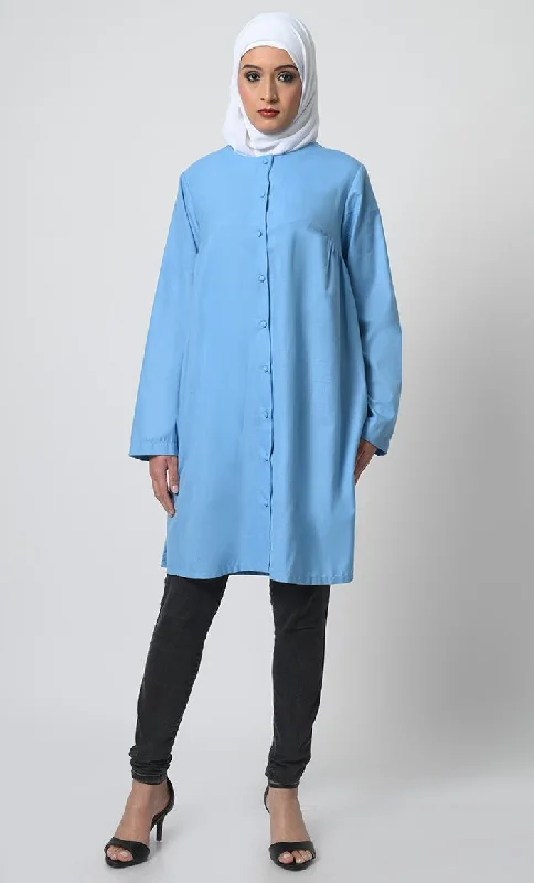 Elegant Polyester Poplin Tunic with Cuffed Sleeves