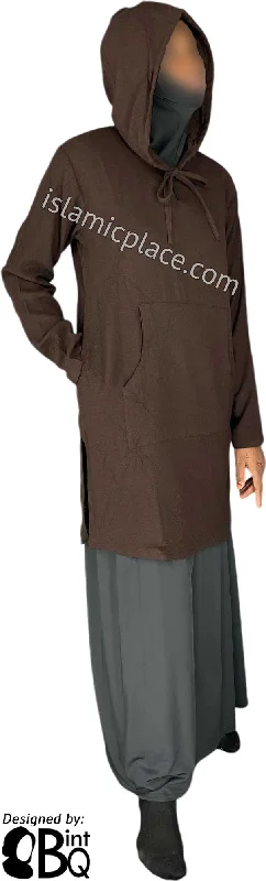 Brown - Haleema Hoodie Style Kameez Tunic Top by BintQ - BQ157