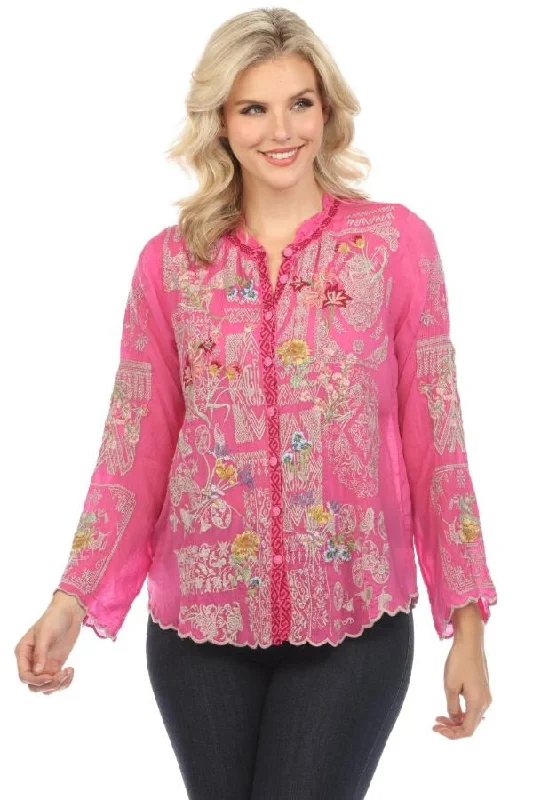 Johnny Was Allbee Embroidered Long Sleeve Blouse Boho Chic C10322