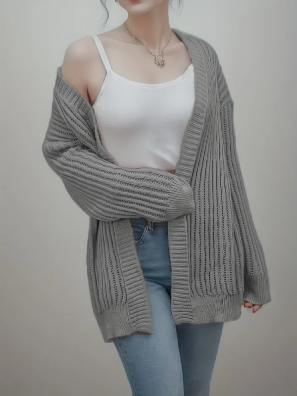 Sixsr Casual Open Front Solid Cardigan, Long Sleeve Cardigan For Spring & Fall, Women's Clothing