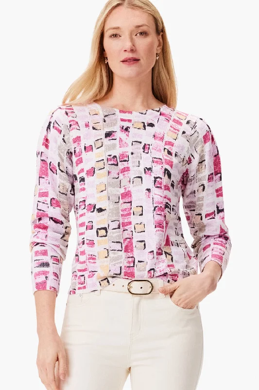 NIC+ZOE Pink/Multi Geo Mosaic Knitted Sweater Top S241148