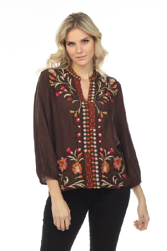 Johnny Was Workshop Brown Rosalva Paris Effortless Blouse Boho Chic W14622