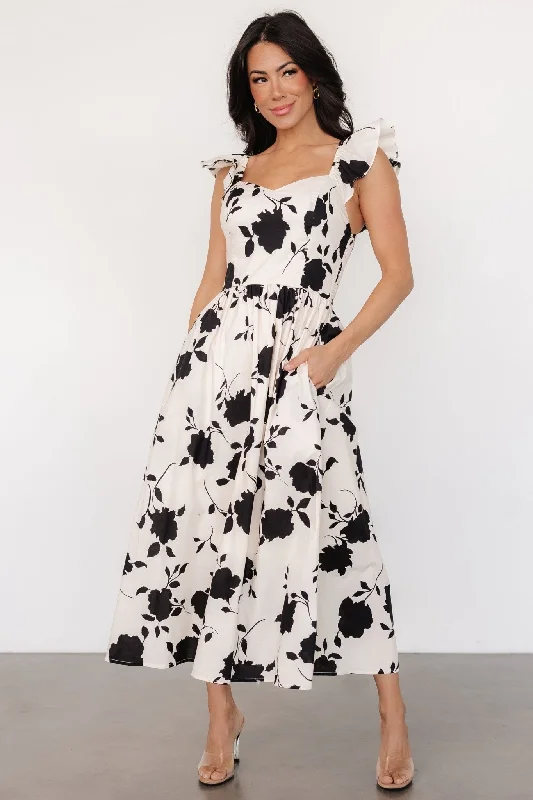 Bridget Midi Dress | Ivory + Black Floral